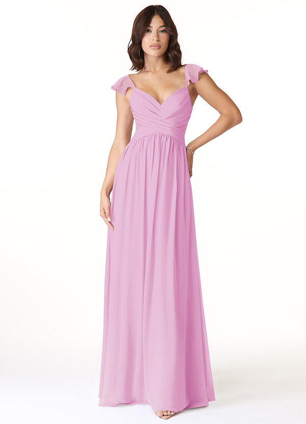 Azazie Lissa Bridesmaid Dresses Candy Pink A-Line Lace Chiffon Dress image1