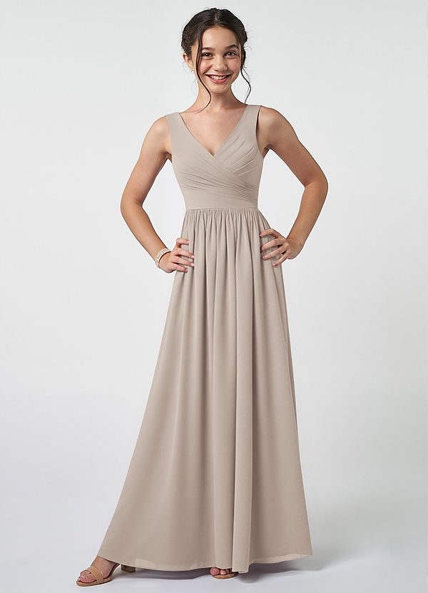 Azazie Keyla Junior Frost A-Line Pleated Chiffon Dress image1