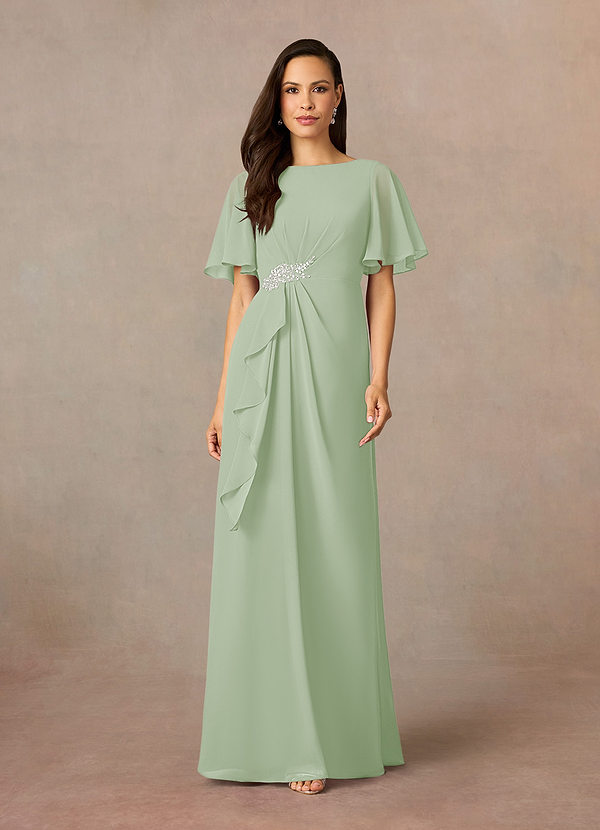 Azazie Rain Robe Mère de la Mariée & du Marié Robe Fourreau en Mousseline de soie Perlé Vert Sauge image1