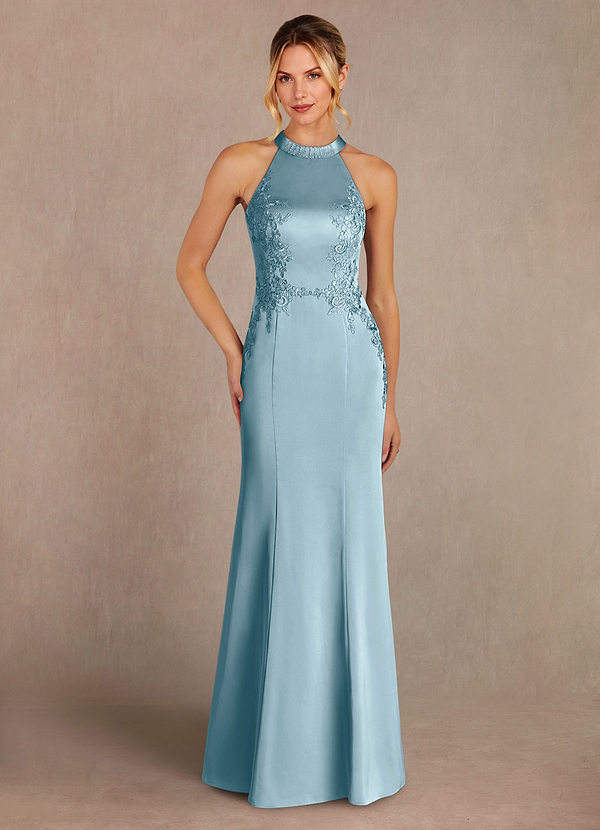 Azazie Tyra Mother of the Brides Dresses Moody Blue Mermaid Lace Stretch Satin Dress image1