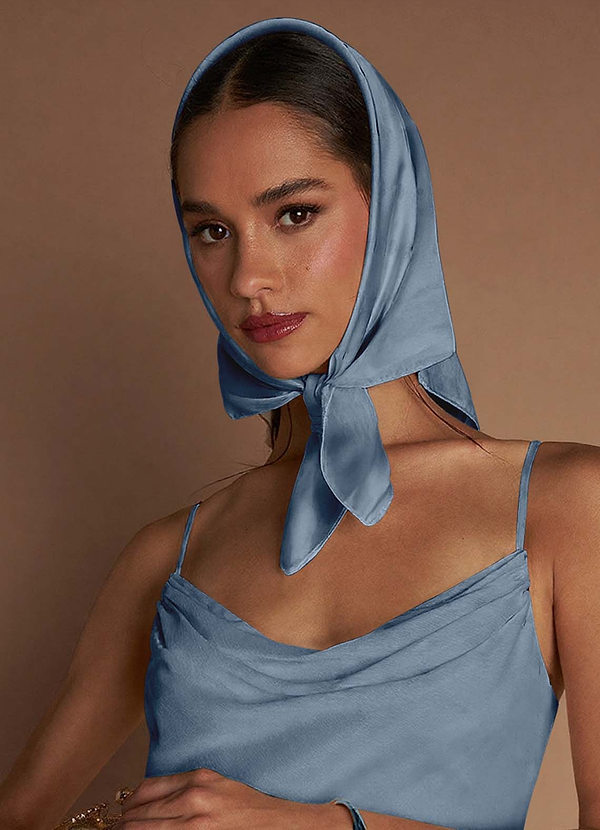 front Matching Color Floral Matte Satin Scarf