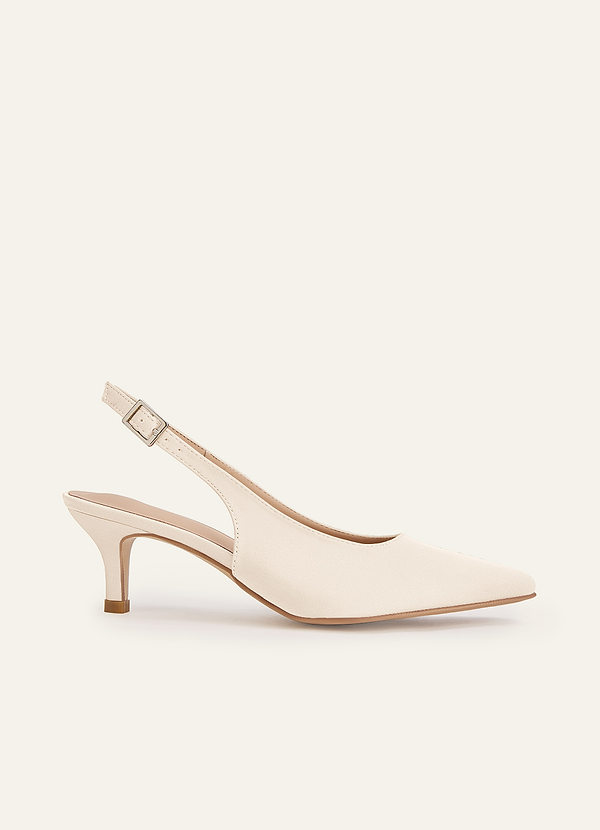 front Matchende farve Mat Satin Spids Tå Slingback Kitten Heel