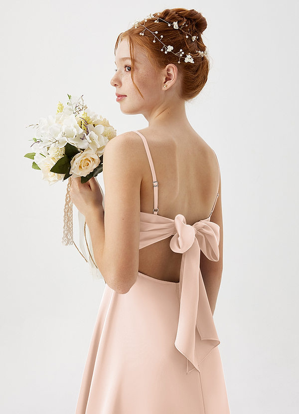 Azazie Shale Junior Blushing Pink A-Line Stretch Satin Dress image1