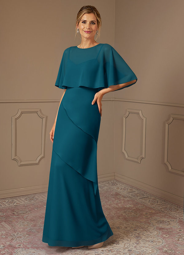 Azazie Bowie Mother of the Bride Dresses Vestido Tinta Azul de Chiffon de Linha A image1