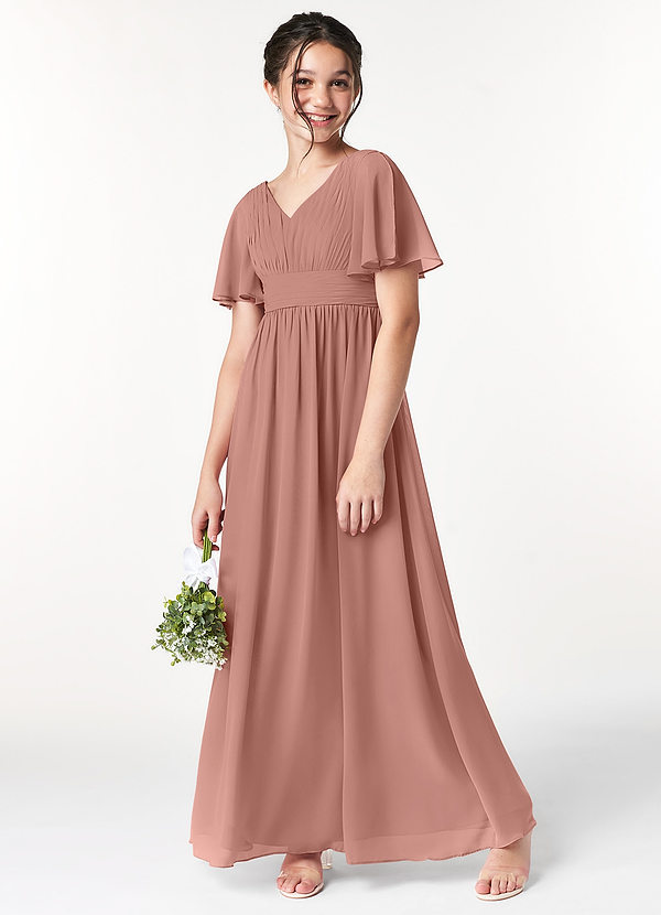 Azazie Temeka Junior Cedar Rose A-Line Pleated Chiffon Dress image1