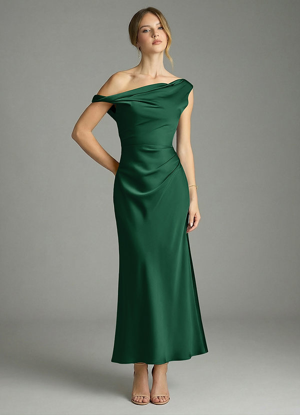 Azazie Emerson Morsiusneitojen mekot Mrenneito Olkapään ulkopuolella Joustava satiini Nilkan pituus Pukeutua image1