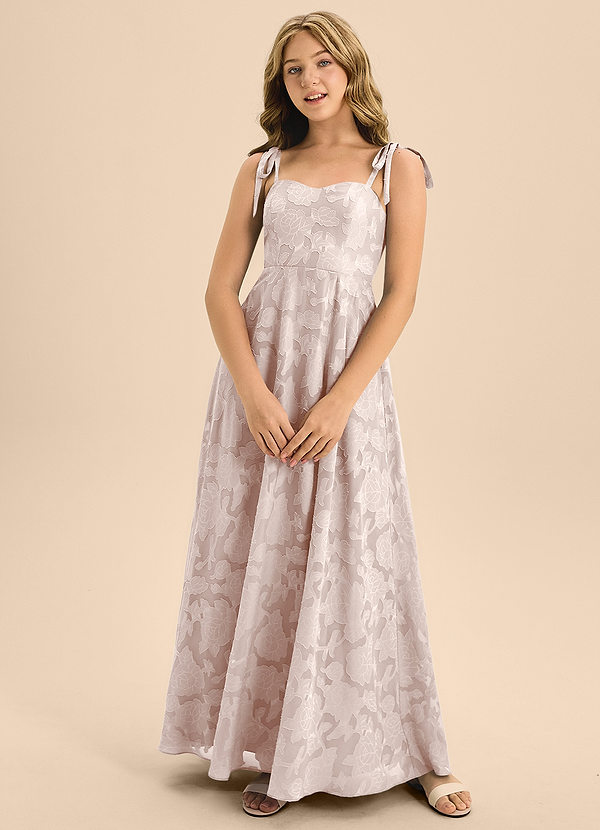 Azazie Rosey Junior Blushing Pink A-Line Sweetheart Neckline Floral Burnout Dress image1