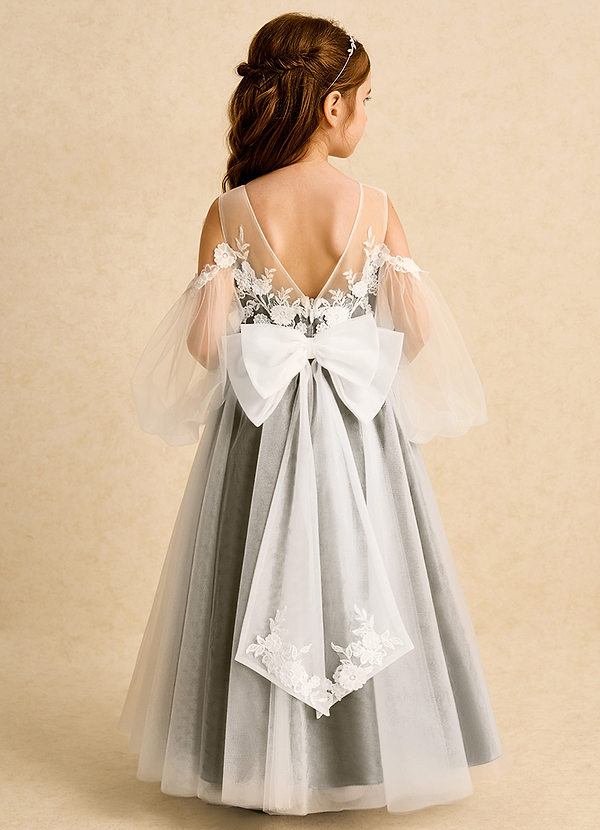 Azazie Zimi Flower Girl Dresses Willow Green Ball-Gown Sweetheart Neckline Tulle Dress image1