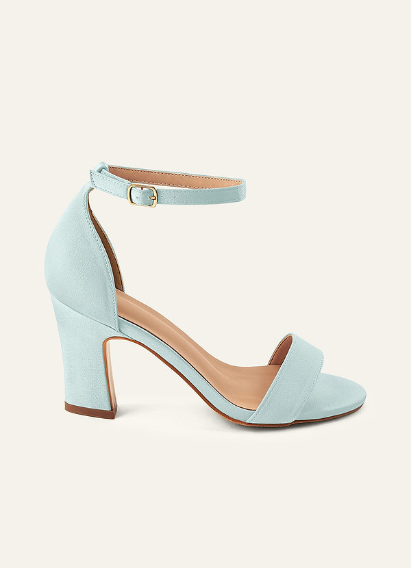 front Matching Color Stretch Satin One Strap Buckle Chunky Heel Sandals