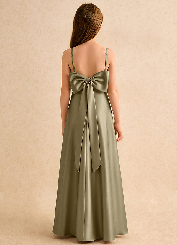 Azazie Joella Girls Formal Flower Girl Dresses Moss Green A-Line Pleated Stretch Satin Dress image1