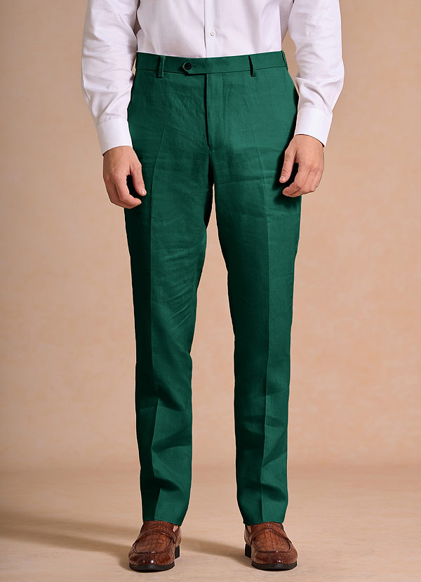 front Harrison Emerald 100% Linen Dress Pants