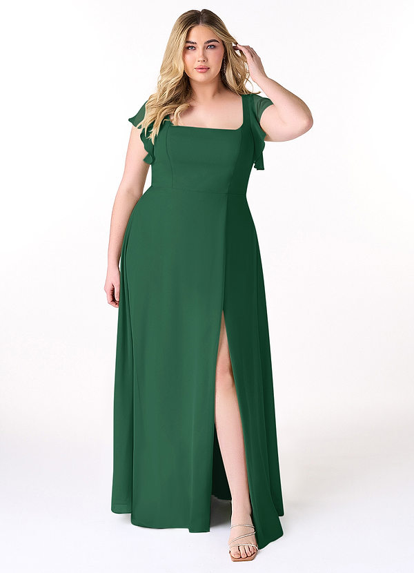 Azazie Bondi Bridesmaid Dresses Dark Green A-Line Ruffled Chiffon Dress image1