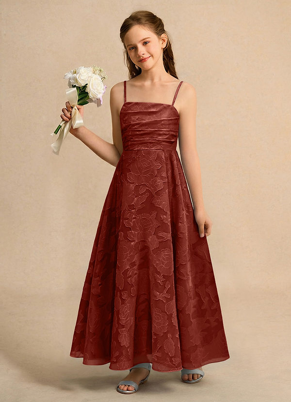 Azazie Pebbles Junior Formal Blumenkinder Kleider A-Linie Plissee Blumen-Burnout Kleid Terrakotta image1