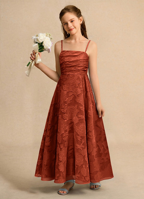 Azazie Pebbles Junior Formal Klänningar för brudeflicka Klä A-Line i Blommig Utbrändhet Plisserad image1