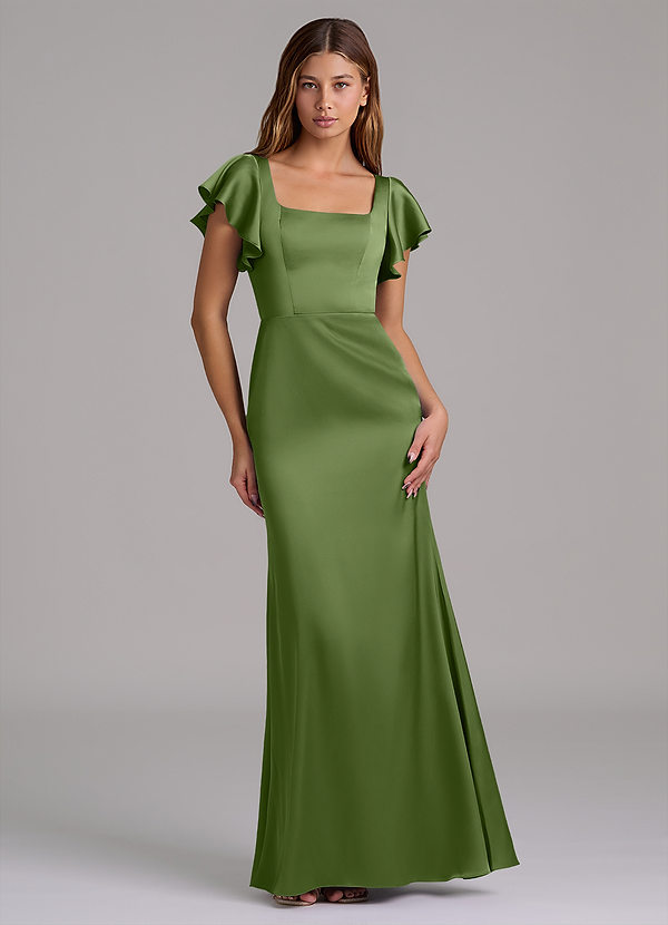 Azazie Elkie Brudtärneklänningar Klä av Sjöjungfru i Stretch Satin Fyrkantig halsringning Enbärsgrön image1