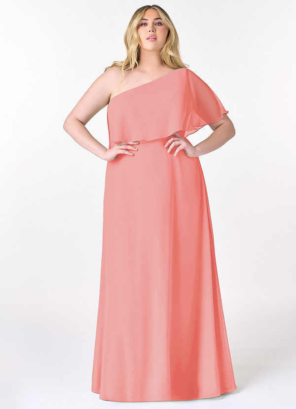 Azazie Lizzy Bridesmaid Dresses Coral A-Line One Shoulder Chiffon Dress image1