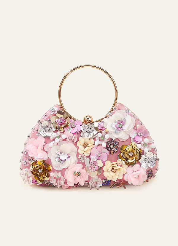 front Paillet Blomsterudsmykket Ringhåndtag Taske