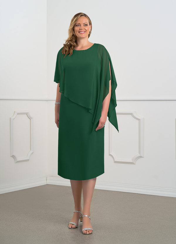 Azazie Sparrow Robe Mère de la Mariée & du Marié Robe Fourreau en Mousseline de soie Paillettes Vert Foncé image1