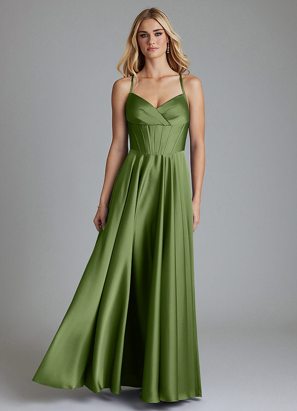 Azazie Alaia Suknie dla druhen Linia A Gorset Satyna elastyczna Do ziemi Sukienka image1