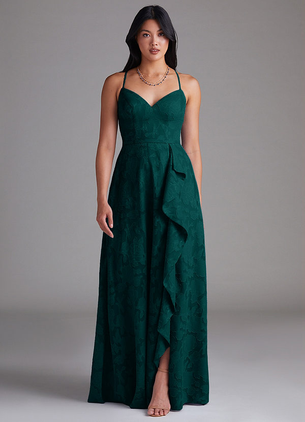 Azazie Naeem Robes Demoiselle d'honneur Robe Trapèze en Blumen-Burnout Vert Pin image1