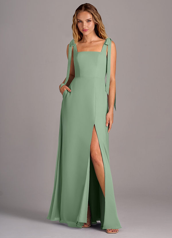 Azazie Debra Bridesmaid Dresses Matcha A-Line with Pockets Chiffon Convertible Dress image1