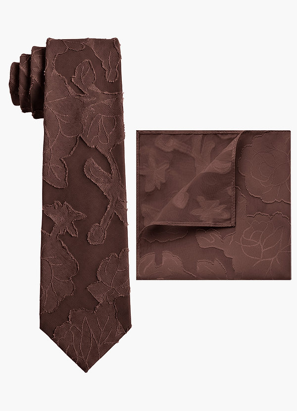front Conjunto de corbata ancha y pañuelo de bolsillo con estampado floral desgastado.