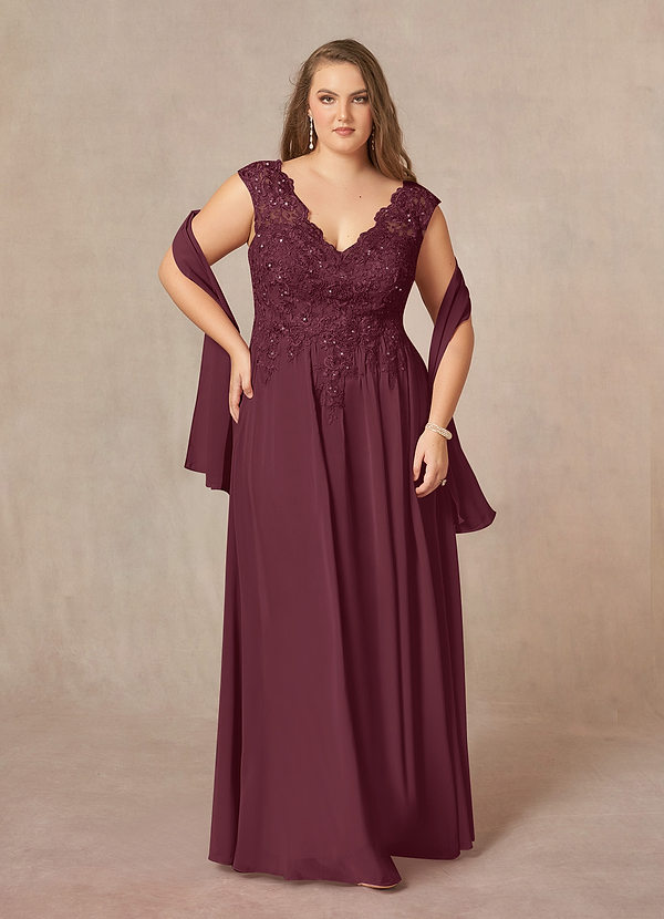 Azazie Amethyst Brautmutterkleider A-Linie V-Hals Pailletten Chiffon Kleid Cabernetrot image1
