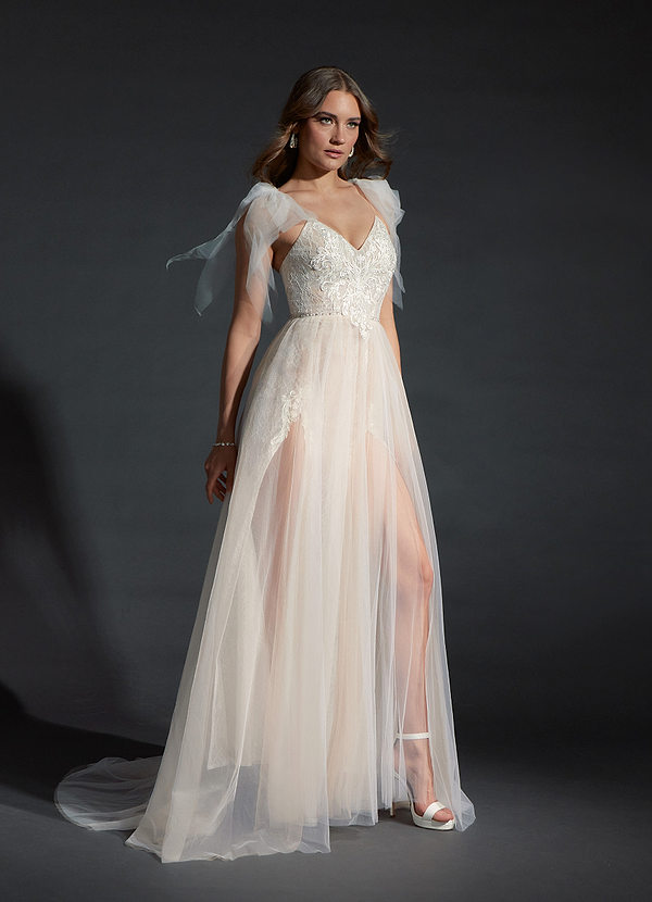 Platinum Wedding Dresses A-Line Off the Shoulder Tulle Court Train Dress image1