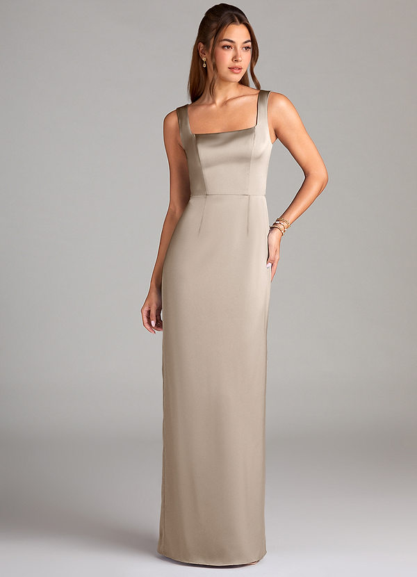 Azazie Flori Bridesmaid Dresses Frost Sheath Side Slit Stretch Satin Dress image1
