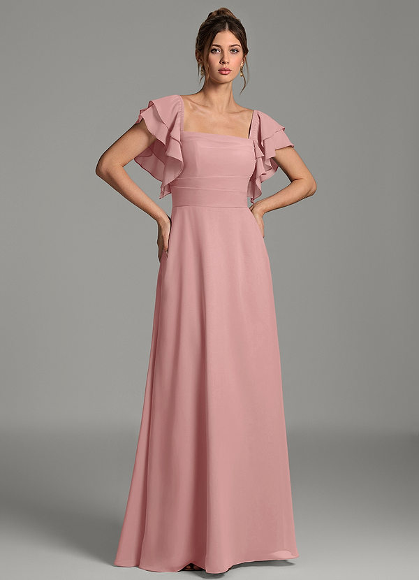 Azazie Dacia Bridesmaid Dresses Dusty Rose A-Line Ruched Chiffon Dress image1