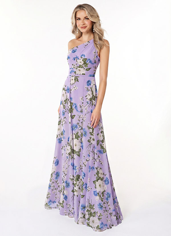 Azazie Dallas Bridesmaid Dresses Lilac Floral A-Line One Shoulder Chiffon Dress image1