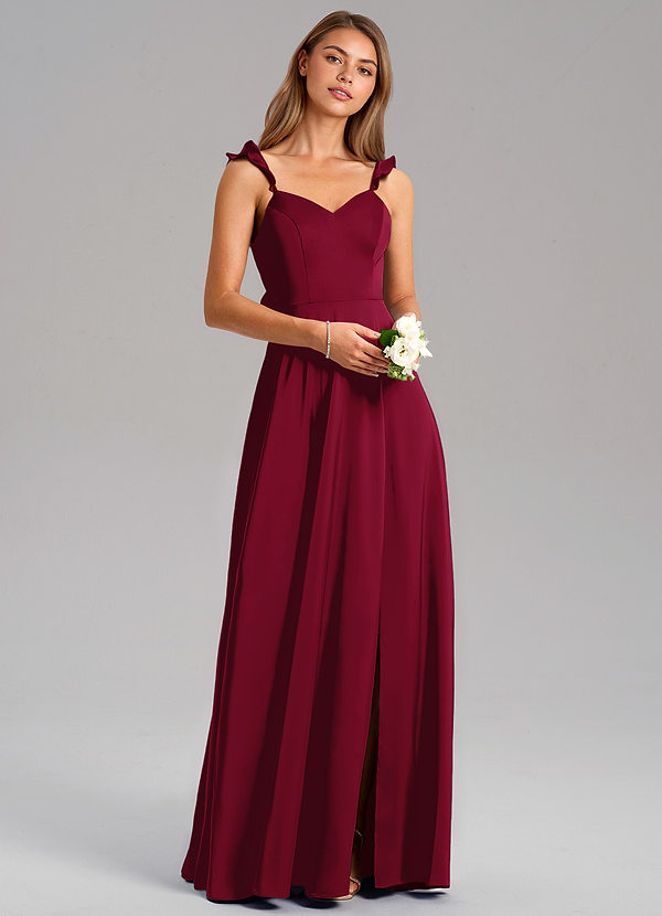 Azazie Everett Bridesmaid Dresses Burgundy A-Line Stretch Satin Dress image1