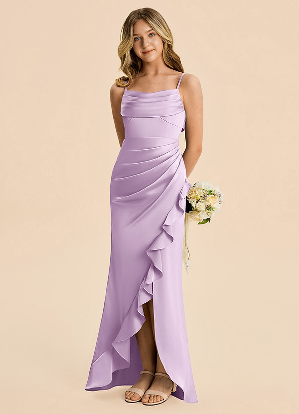 Azazie Mia Junior Meerjungfrau-Linie Plissee Stretch-Satin Kleid Frostiges Flieder image1
