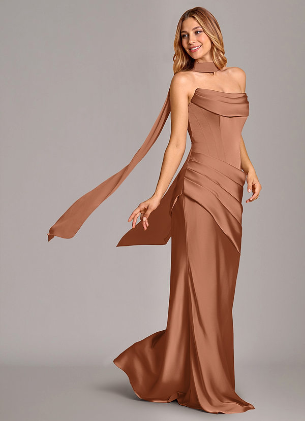 Azazie Pelagia Suknie dla druhen Syrena Gorset Satyna elastyczna Do ziemi Sukienka image1