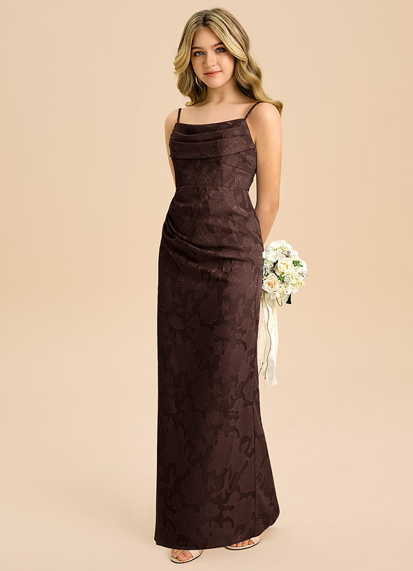 Azazie Mai Junior Ganache Sheath Pleated Floral Burnout Dress image1