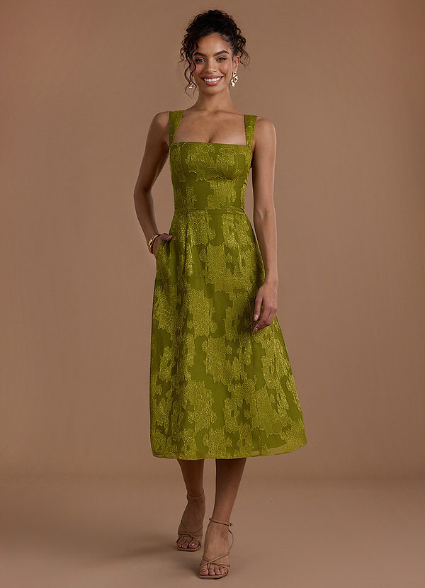 Georgie Lichen Gold Midi Dress | Azazie