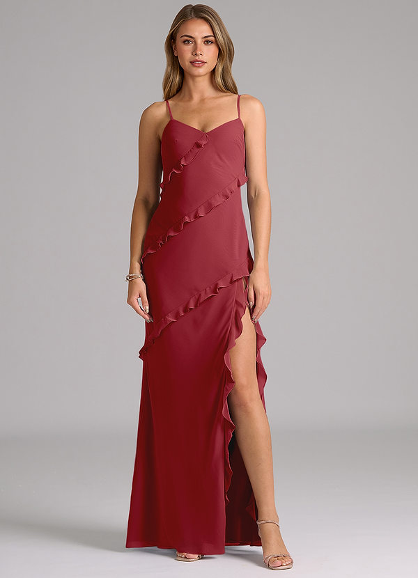 Azazie Nancie Vestidos Dama de Honor Vestido de Granada de Gasa de Corte Sirena con Volante image1