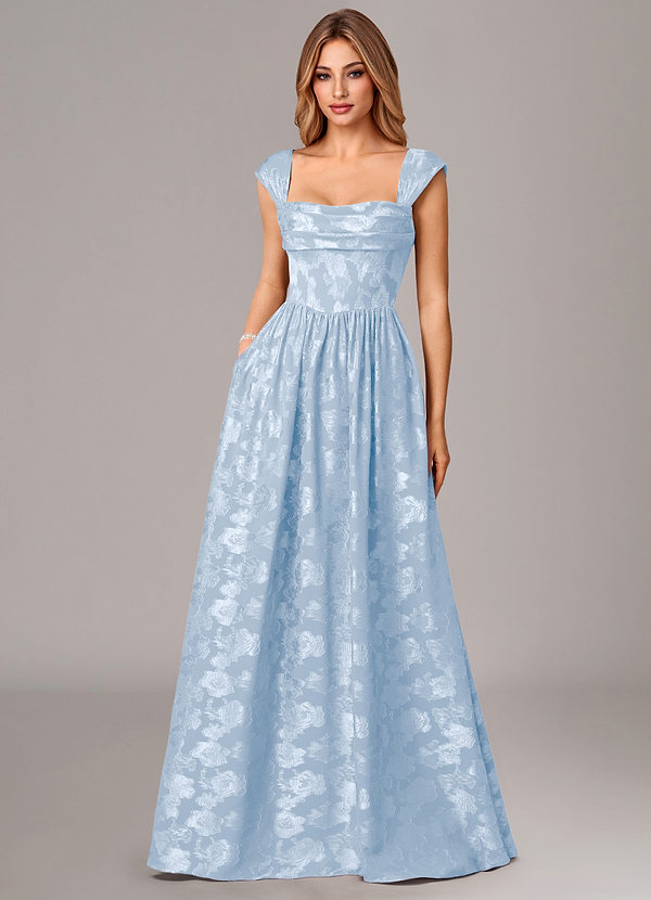 Azazie Hazel Robes Demoiselle d'honneur Robe Trapèze en Blumen-Burnout Corset Hellblau image1