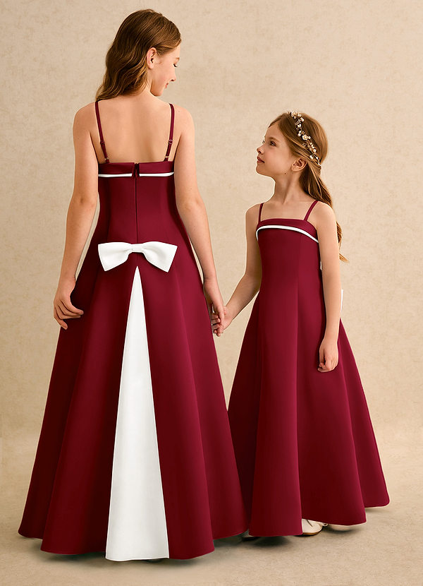 Azazie Izel Junior Formal Sukienki dla dziewczynek sypiących kwiaty Linia A Pofałdowany Matowy satynowy Długość podłogi Sukienka image1