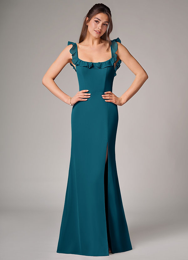 Azazie Callie Bridesmaid Dresses Ink Blue Mermaid Side Slit Chiffon Convertible Dress image1