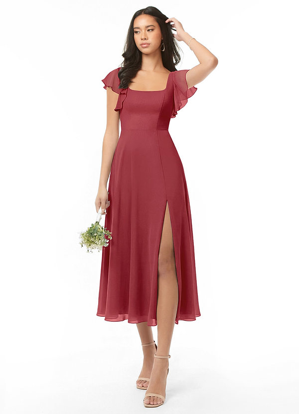 Azazie Bondi Bridesmaid Dresses Pomegranate A-Line Ruched Chiffon Dress image1