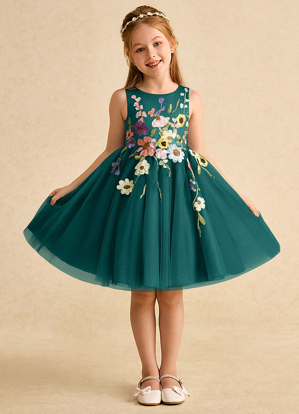 Azazie Prima Flower Girl Dresses Peacock A-Line Bow Tulle Dress image1