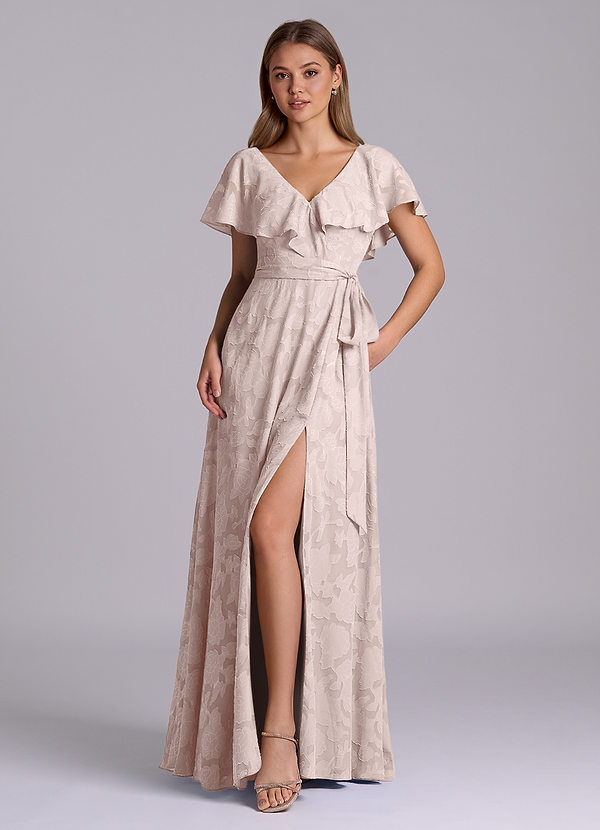 Azazie Lainey Bruidsmeisjes Jurken Jurk van Bloemen Burn-out met A-Lijn met Zakken Blozend Roze image1