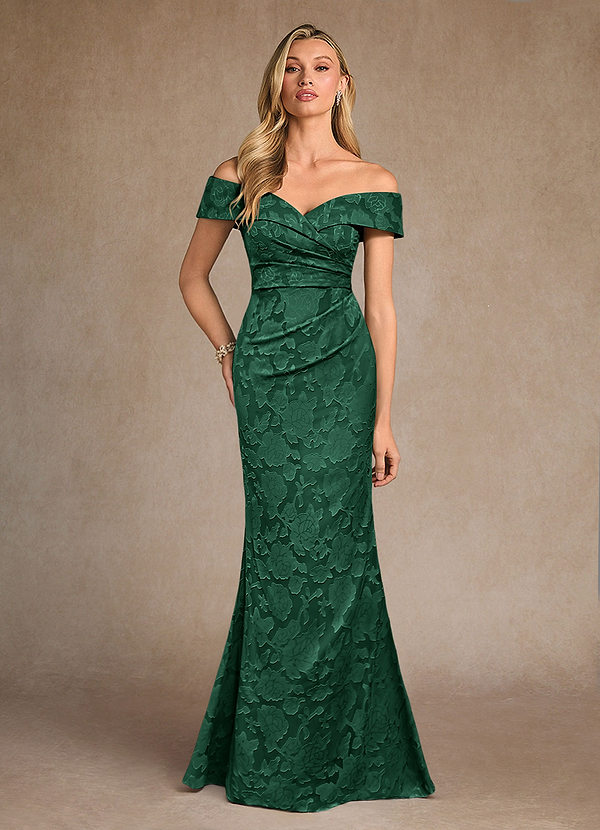 Azazie Canton Robe Mère de la Mariée & du Marié Robe Sirène en Blumen-Burnout Épaule décolletée Vert Foncé image1