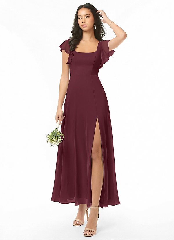 Azazie Bondi Bridesmaid Dresses Cabernet A-Line Ruched Chiffon Dress image1