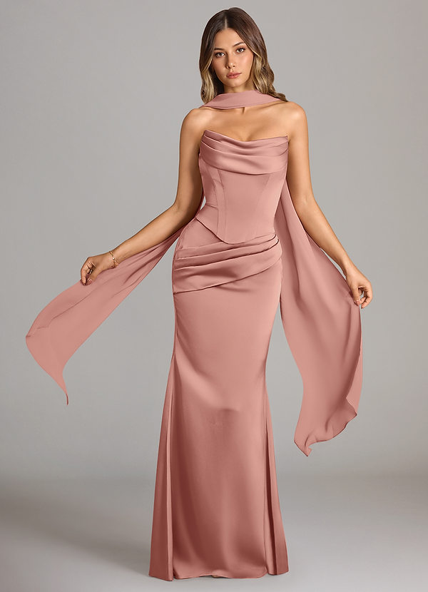 Azazie Sorrel Bridesmaid Dresses Rosette Mermaid Strapless Stretch Satin Convertible Dress image1