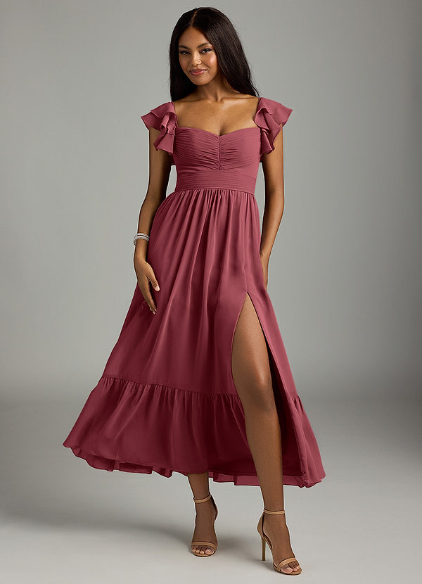 Azazie Anaya Bridesmaid Dresses Merlot A-Line Pleated Chiffon Dress image1