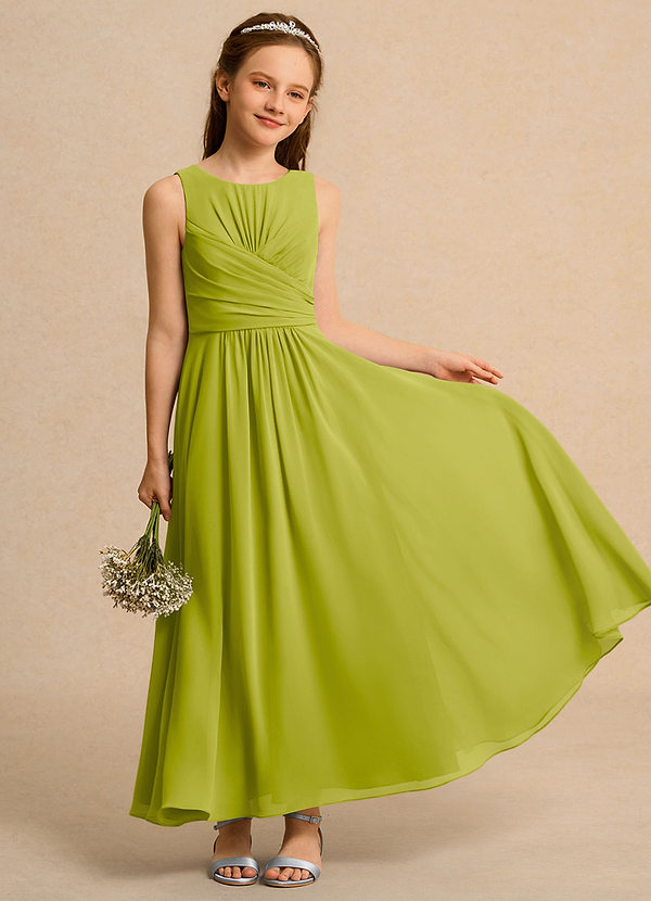 Azazie Ducky Girls Formal Flower Girl Dresses Lemongrass A-Line Pleated Chiffon Dress image1