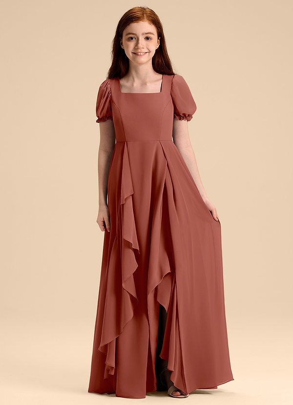 Azazie Priya Junior Auburn A-Line Blouson Chiffon Dress image1