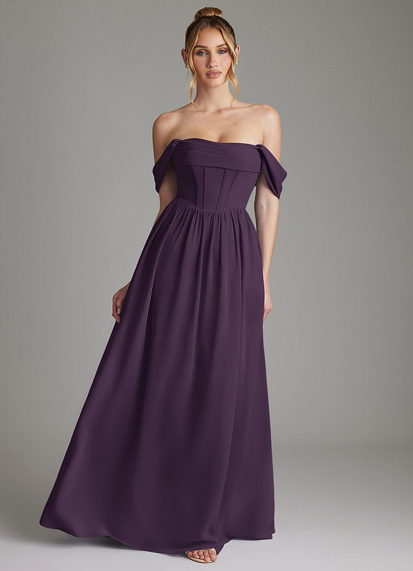 Azazie Caterina Bridesmaid Dresses Plum A-Line Corset Chiffon Dress image1